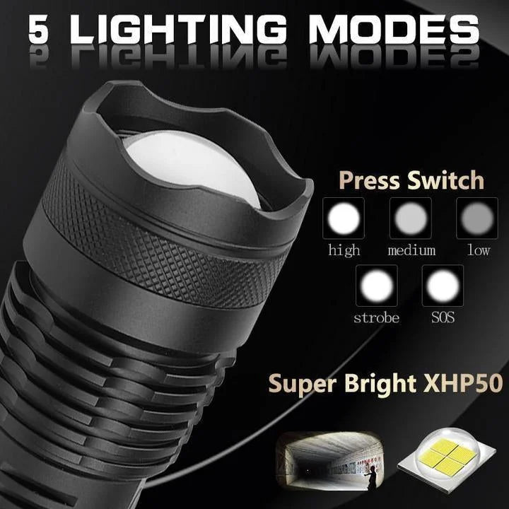 90000 Lumens XHP50.2 Ultra-Powerful Flashlight