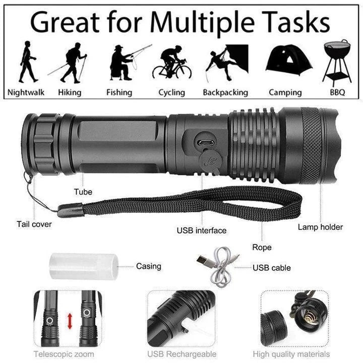 90000 Lumens XHP50.2 Ultra-Powerful Flashlight