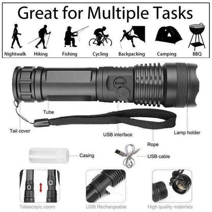 90000 Lumens XHP50.2 Ultra-Powerful Flashlight