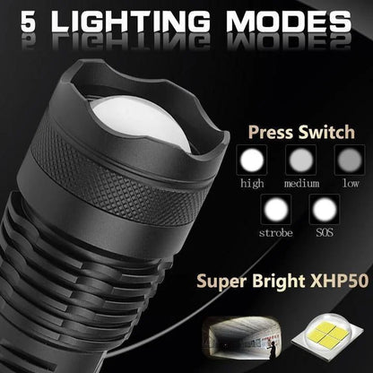 90000 Lumens XHP50.2 Ultra-Powerful Flashlight